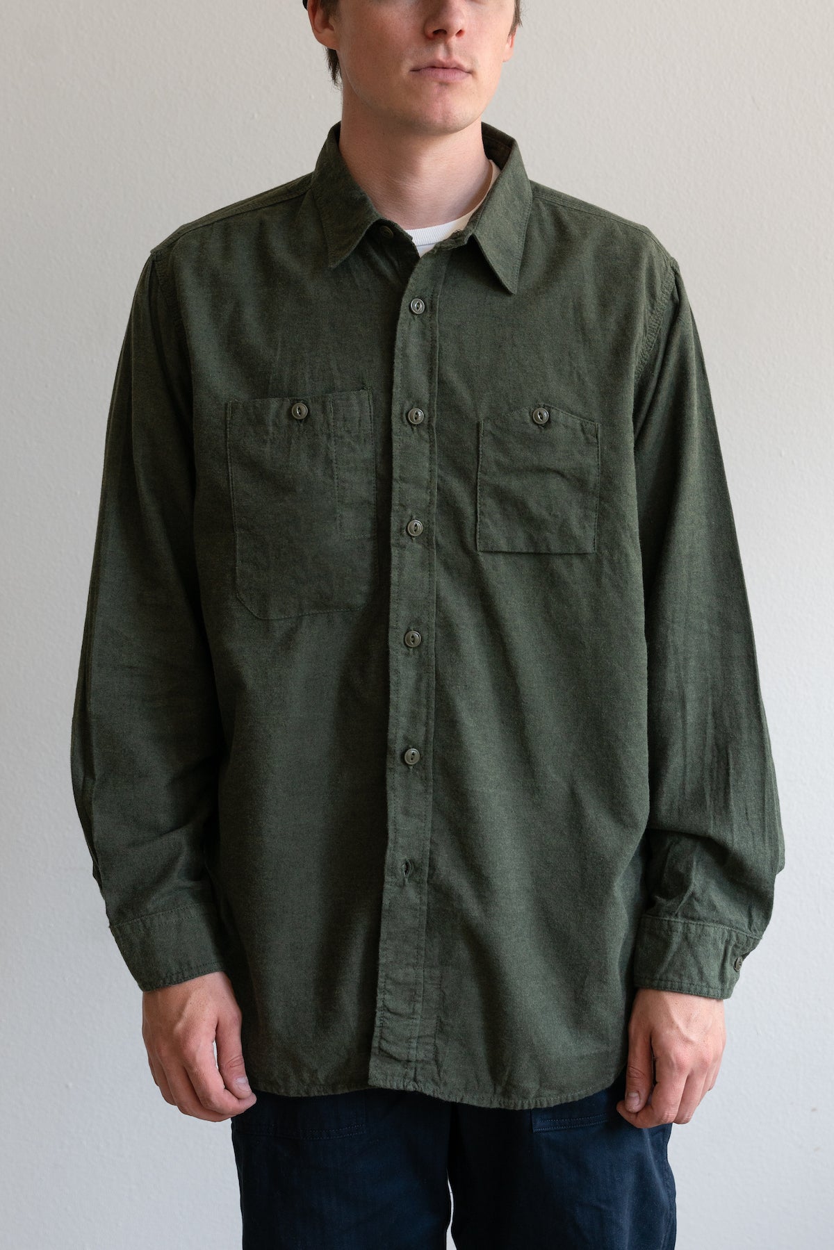 Engineered Garments Work Shirt | Olive Solid Cotton Flannel