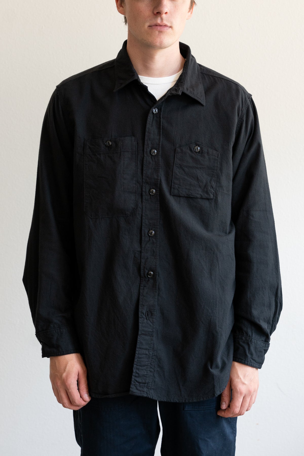 Engineered Garments Work Shirt | Black Solid Cotton Flannel