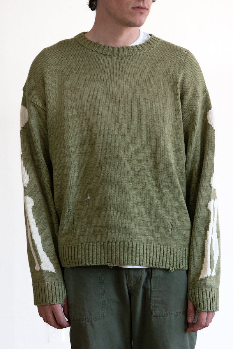 Kapital - 5G Cotton Knit BONE Crew Sweater - Khaki - Canoe Club
