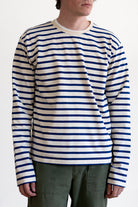 Kapital - Stripe Jersey Crew Long Sleeve T (RAINBOWY Patch) - Ecru/Blue - Canoe Club