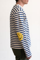 Kapital - Stripe Jersey Crew Long Sleeve T (RAINBOWY Patch) - Ecru/Blue - Canoe Club