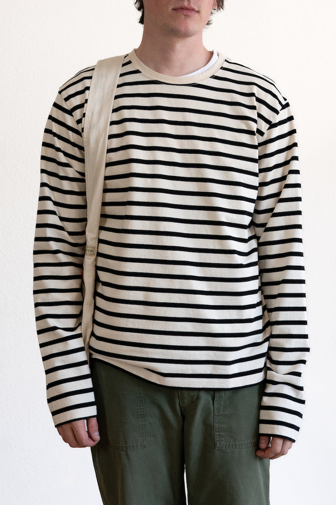 Kapital - Stripe Jersey Crew Long Sleeve T (RAINBOWY Patch) - Black/Ecru - Canoe Club