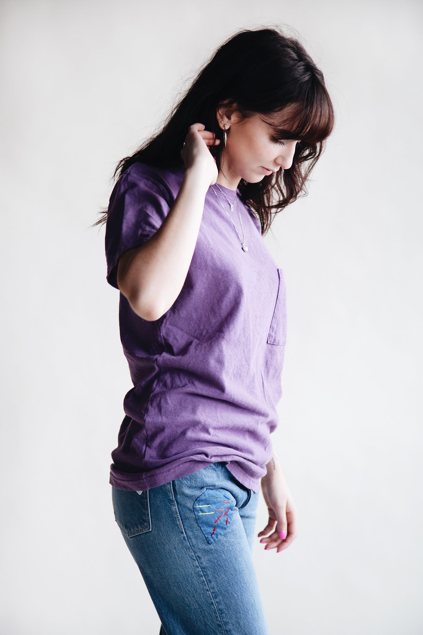 Kapital - Gauze Jersey Crew Pocket T - Purple - Canoe Club