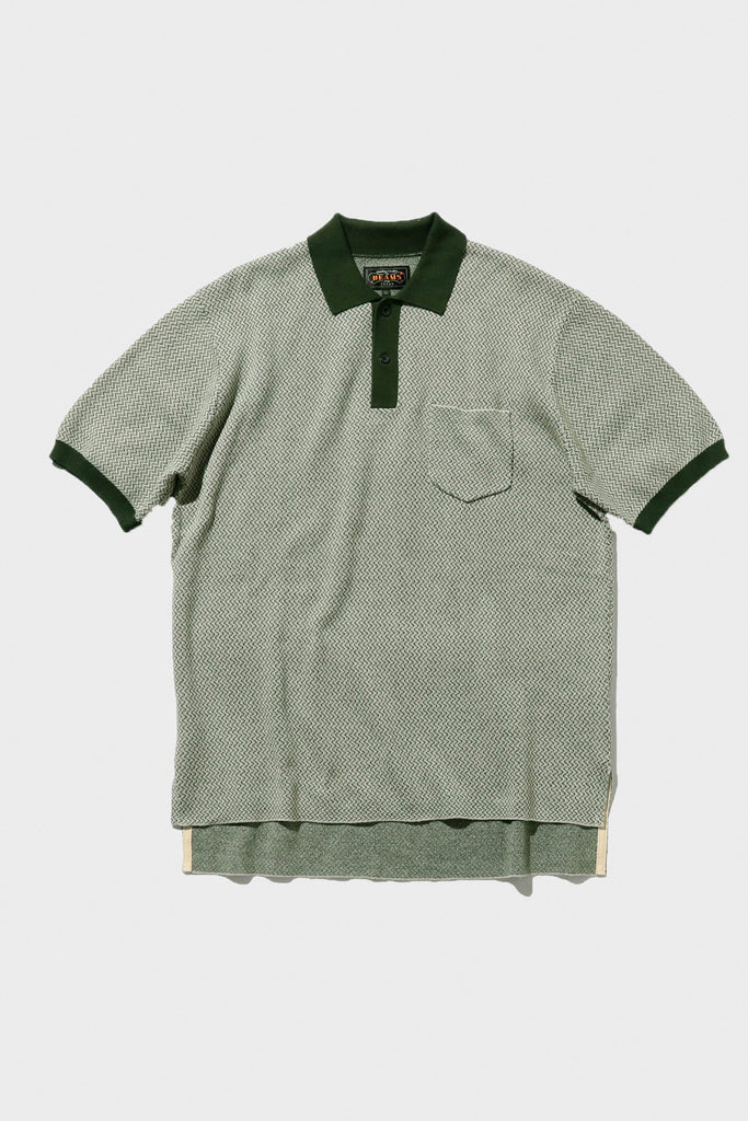 Beams Plus - Knit Polo 2Tone Jacquard - Green - Canoe Club