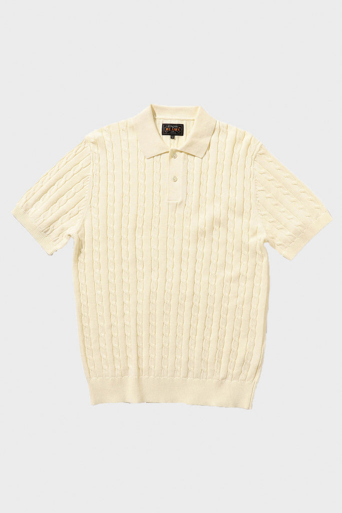 Beams Plus - Knit Polo Cable - White - Canoe Club