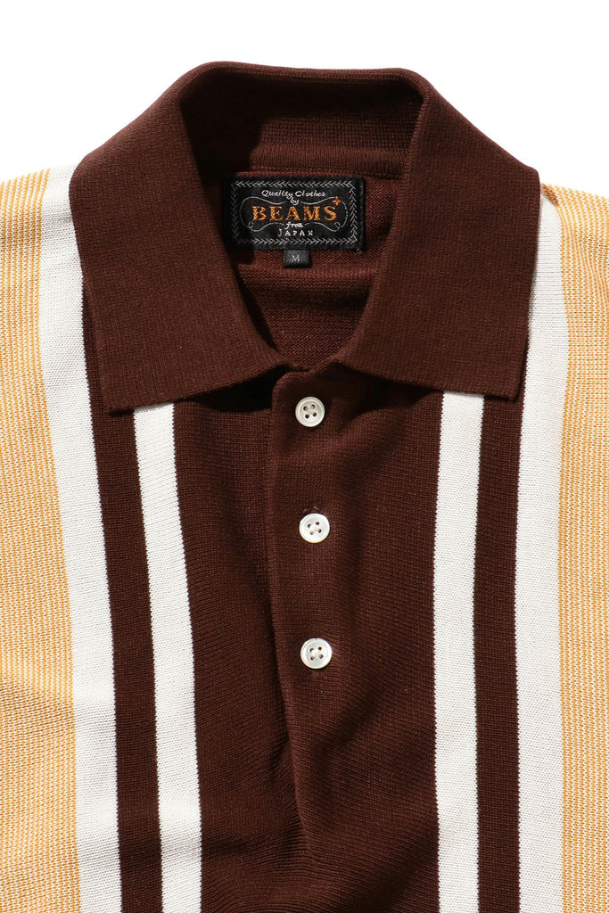 Beams Plus - Knit Polo Stripe 12G - Brown - Canoe Club