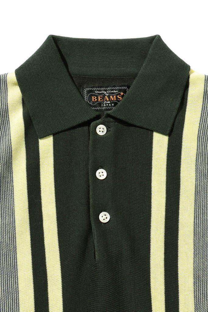 Beams Plus - Knit Polo Stripe 12G - Green - Canoe Club