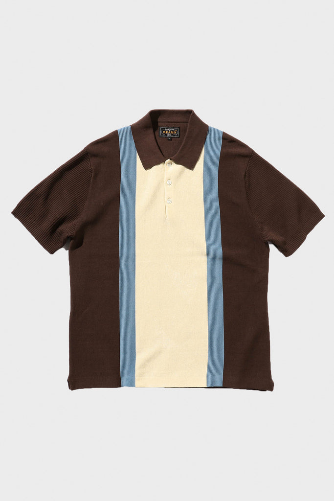 Beams Plus - Knit Polo Stripe - Brown - Canoe Club
