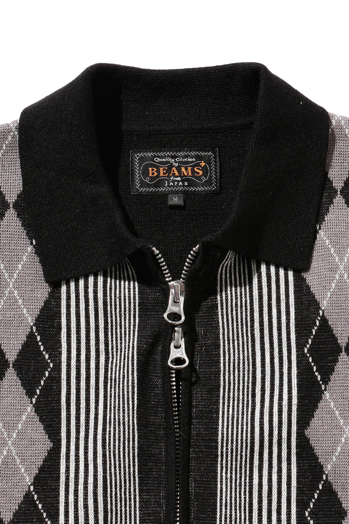Beams Plus - Zip Knit Polo Stripe - Black - Canoe Club
