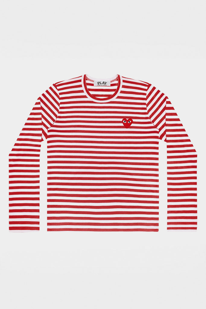 Comme des Garçons PLAY - Red Heart Striped T-Shirt - Red/White - Canoe Club