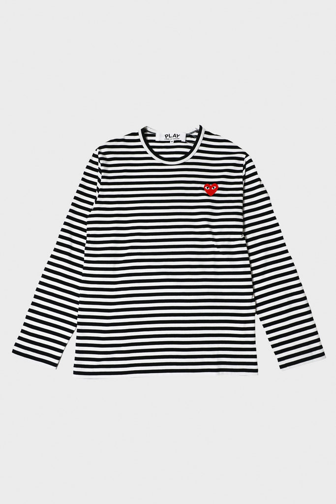 Comme des Garçons PLAY - Red Heart Striped T-Shirt - Black/White - Canoe Club