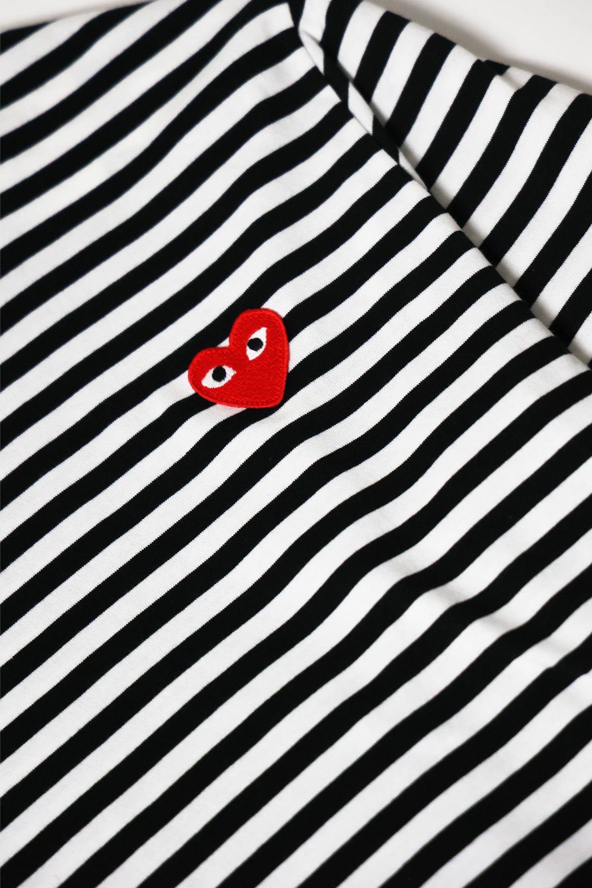Comme des Garçons PLAY - Red Heart Striped T-Shirt - Black/White - Canoe Club