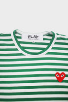 Comme des Garçons PLAY - Red Heart Striped T-Shirt - Green/White - Canoe Club