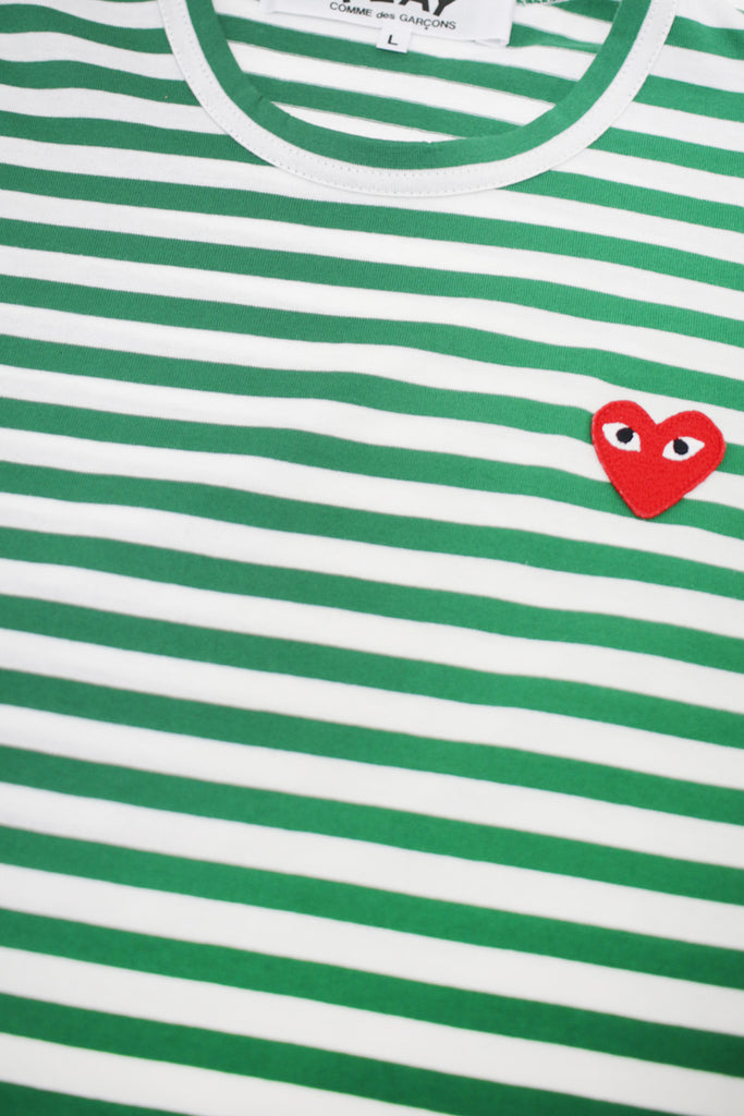 Comme des Garçons PLAY - Red Heart Striped T-Shirt - Green/White - Canoe Club