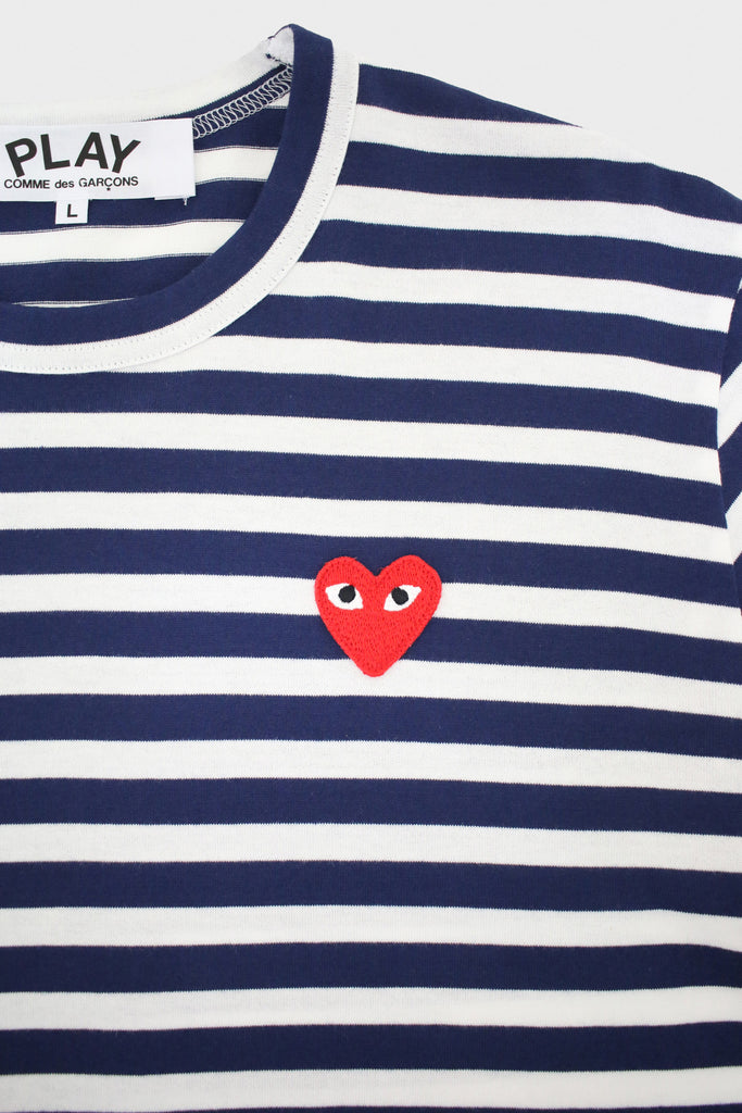 Comme des Garçons PLAY - Red Heart Striped T-Shirt - Navy/White - Canoe Club