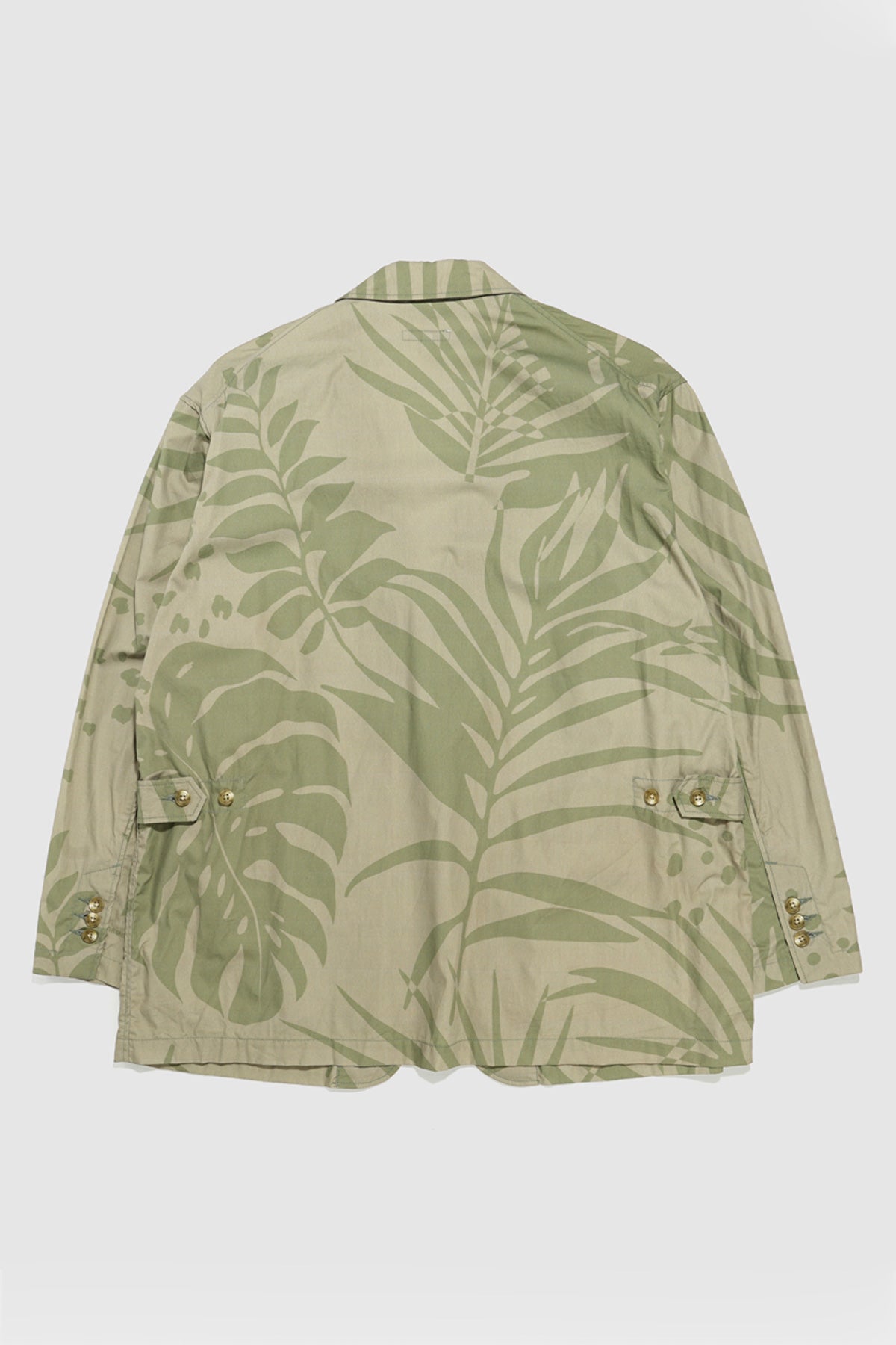 Engineered Garments Loiter Jacket | Khaki Olive Leaf Print Cotton