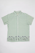 Harago - Check Block Printed Flower Shirt - Sage Green - Canoe Club