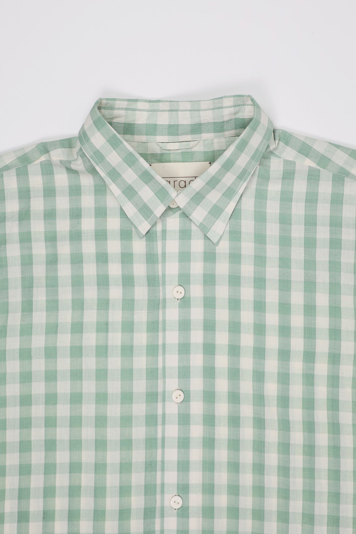 Harago - Check Block Printed Flower Shirt - Sage Green - Canoe Club