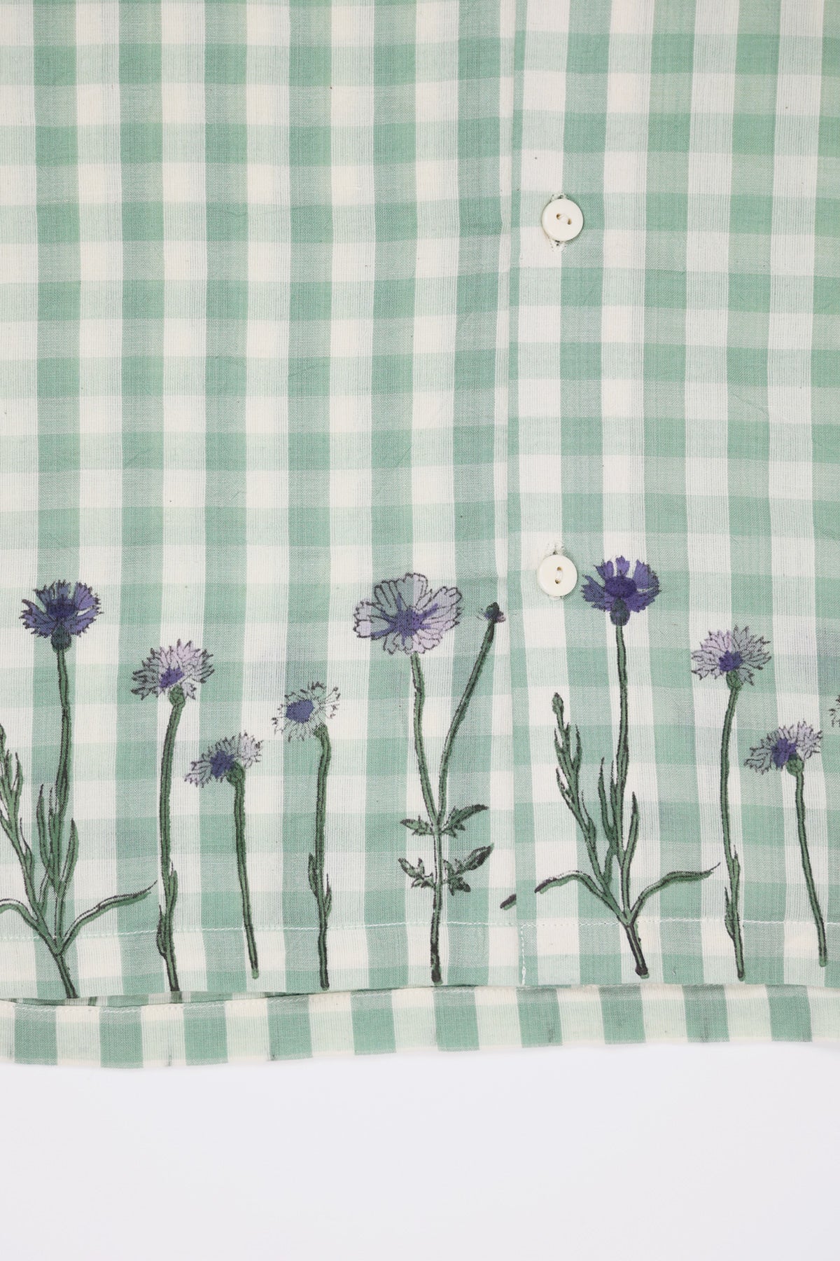 Harago - Check Block Printed Flower Shirt - Sage Green - Canoe Club