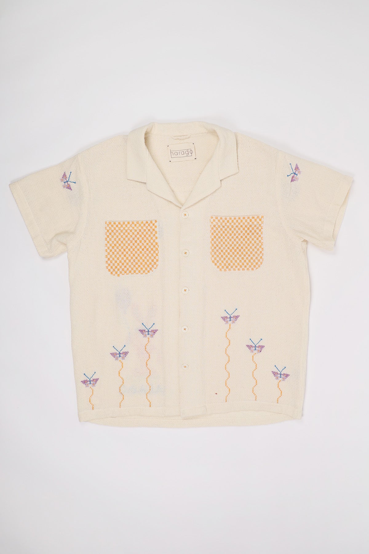 Harago - Cross Stitch Embroidered Shirt - Off White - Canoe Club