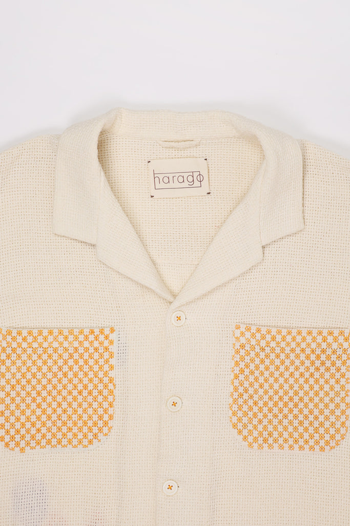 Harago - Cross Stitch Embroidered Shirt - Off White - Canoe Club