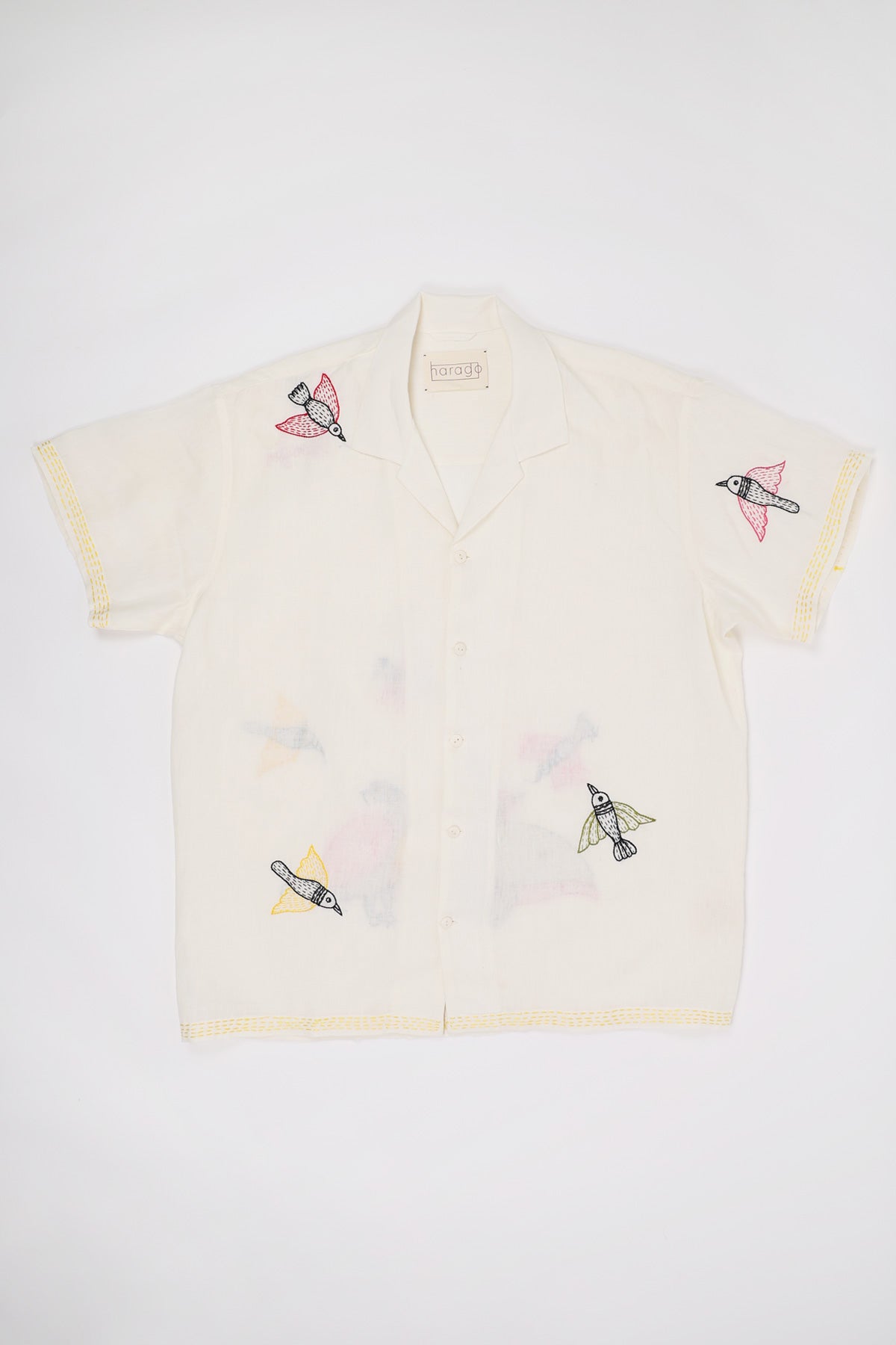 Harago - Gond Bird Embroidered Shirt - Off-White - Canoe Club