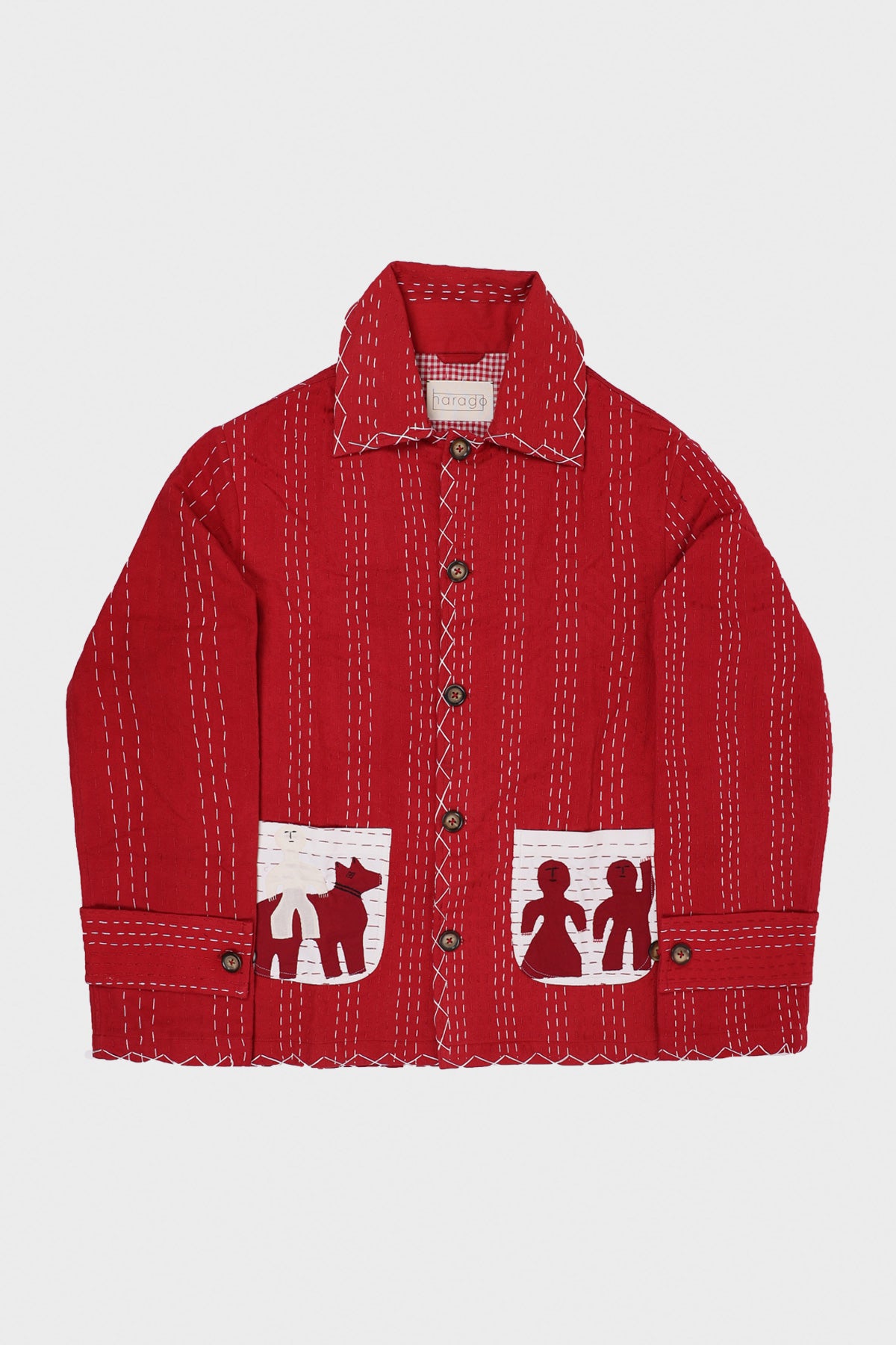 Harago - Kantha Applique Pocket Blouson Jacket - Red - Canoe Club