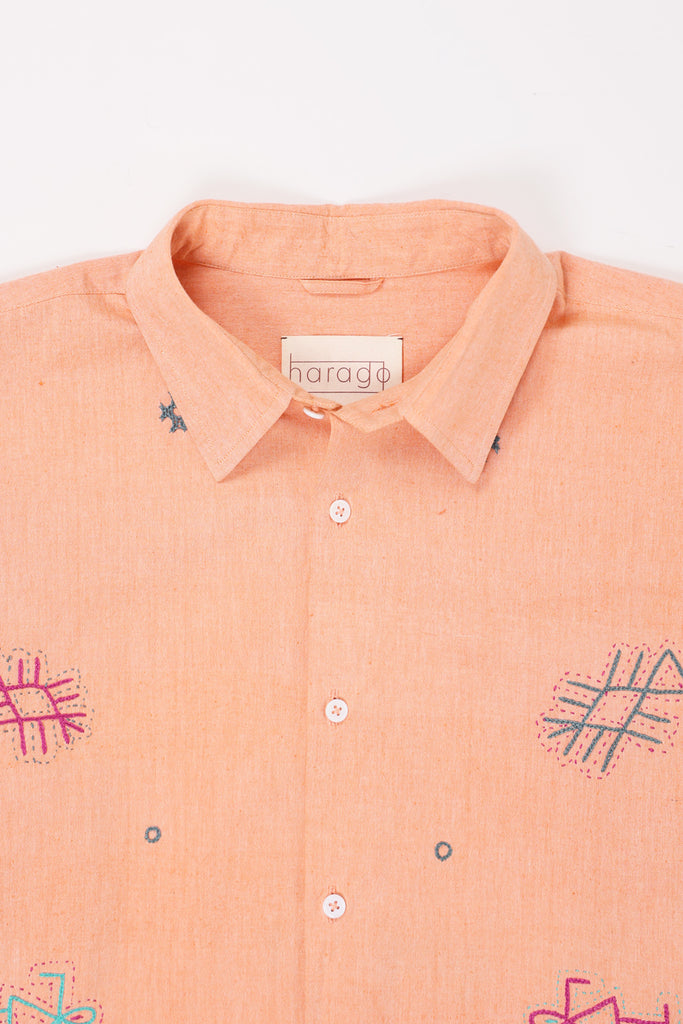 Harago - Kutch Embroidered Shirt - Peach - Canoe Club