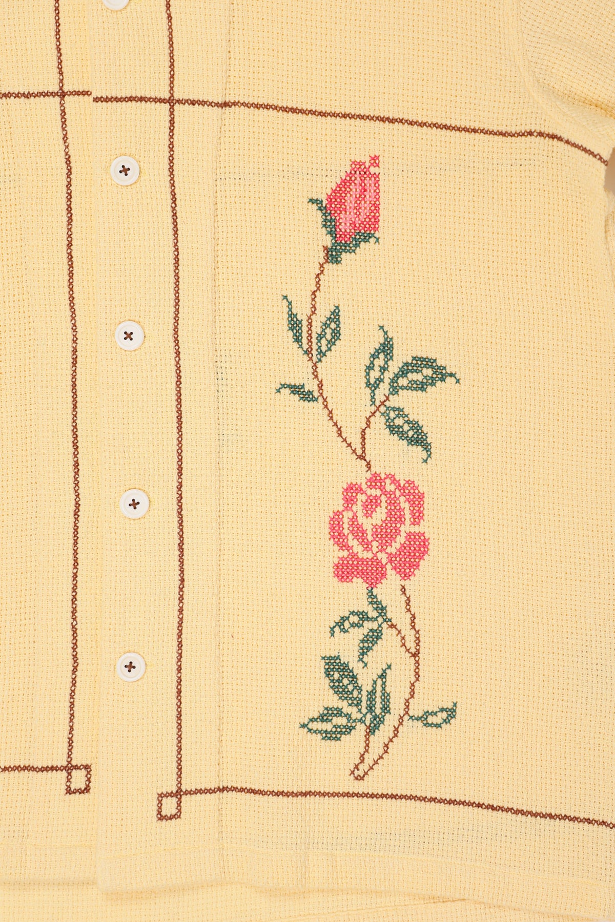Harago - Rose Cross Stitch Shirt - Yellow - Canoe Club