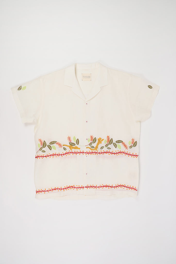 Harago - Tiger Safari Embroidered Shirt - Off White - Canoe Club