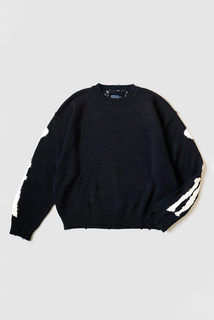 Kapital - 5G Cotton Knit BONE Crew Sweater - Black - Canoe Club
