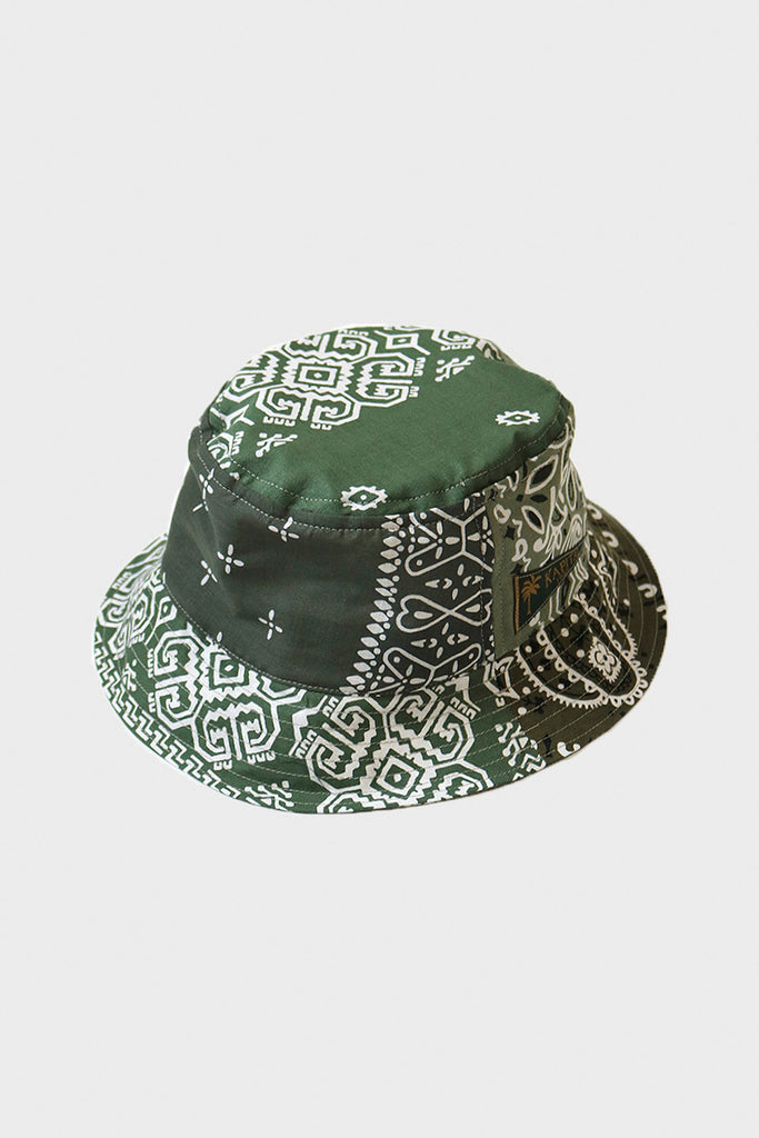 Kapital - Bandana Patchwork BUCKET Hat (Short Brim) - Khaki - Canoe Club