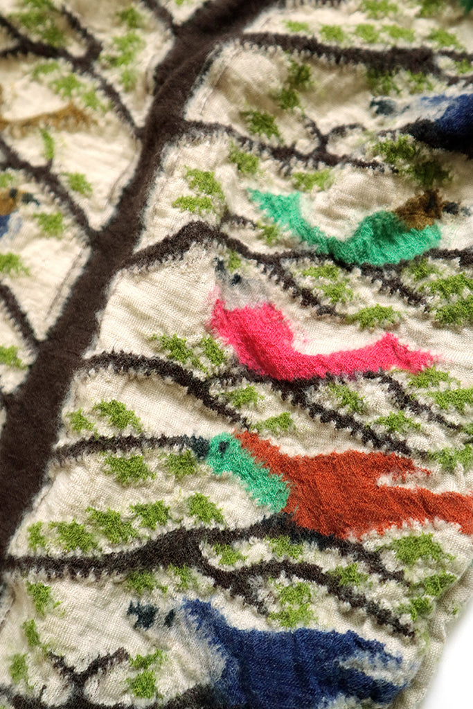 Kapital - Fulling Wool HAPPY Scarf BIRD TREE - Beige - Canoe Club