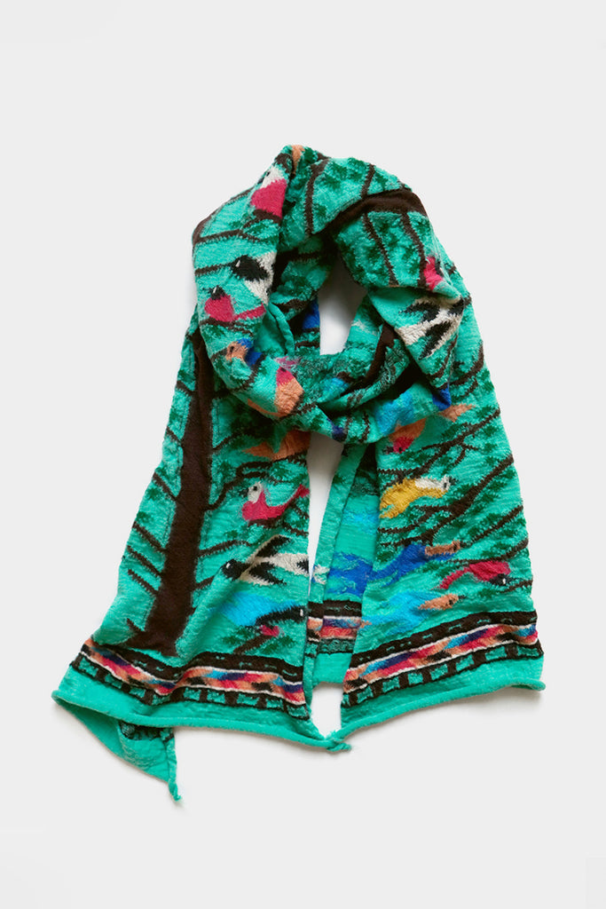 Kapital - Fulling Wool HAPPY Scarf BIRD TREE - Emerald - Canoe Club