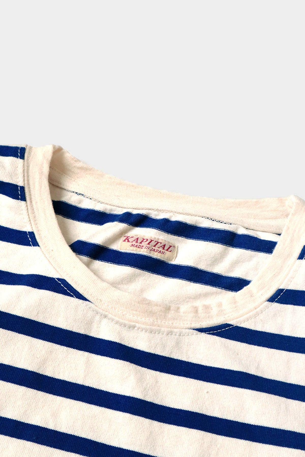 Kapital - Stripe Jersey Crew Long Sleeve T (RAINBOWY Patch) - Ecru/Blue - Canoe Club