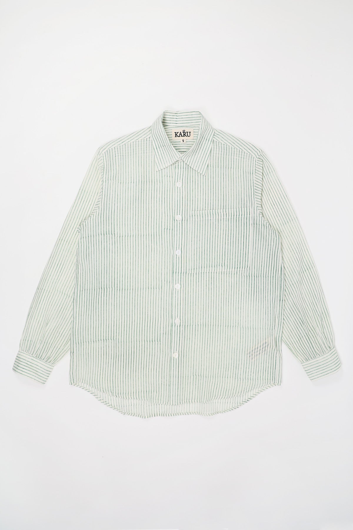 Karu Research - Block Printed Striped Shirt - White/Aquamarine - Canoe Club