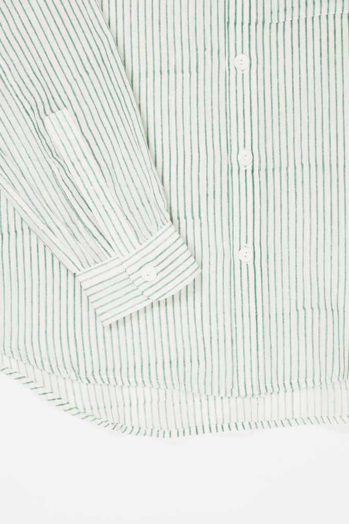 Karu Research - Block Printed Striped Shirt - White/Aquamarine - Canoe Club