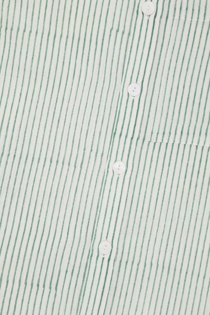Karu Research - Block Printed Striped Shirt - White/Aquamarine - Canoe Club