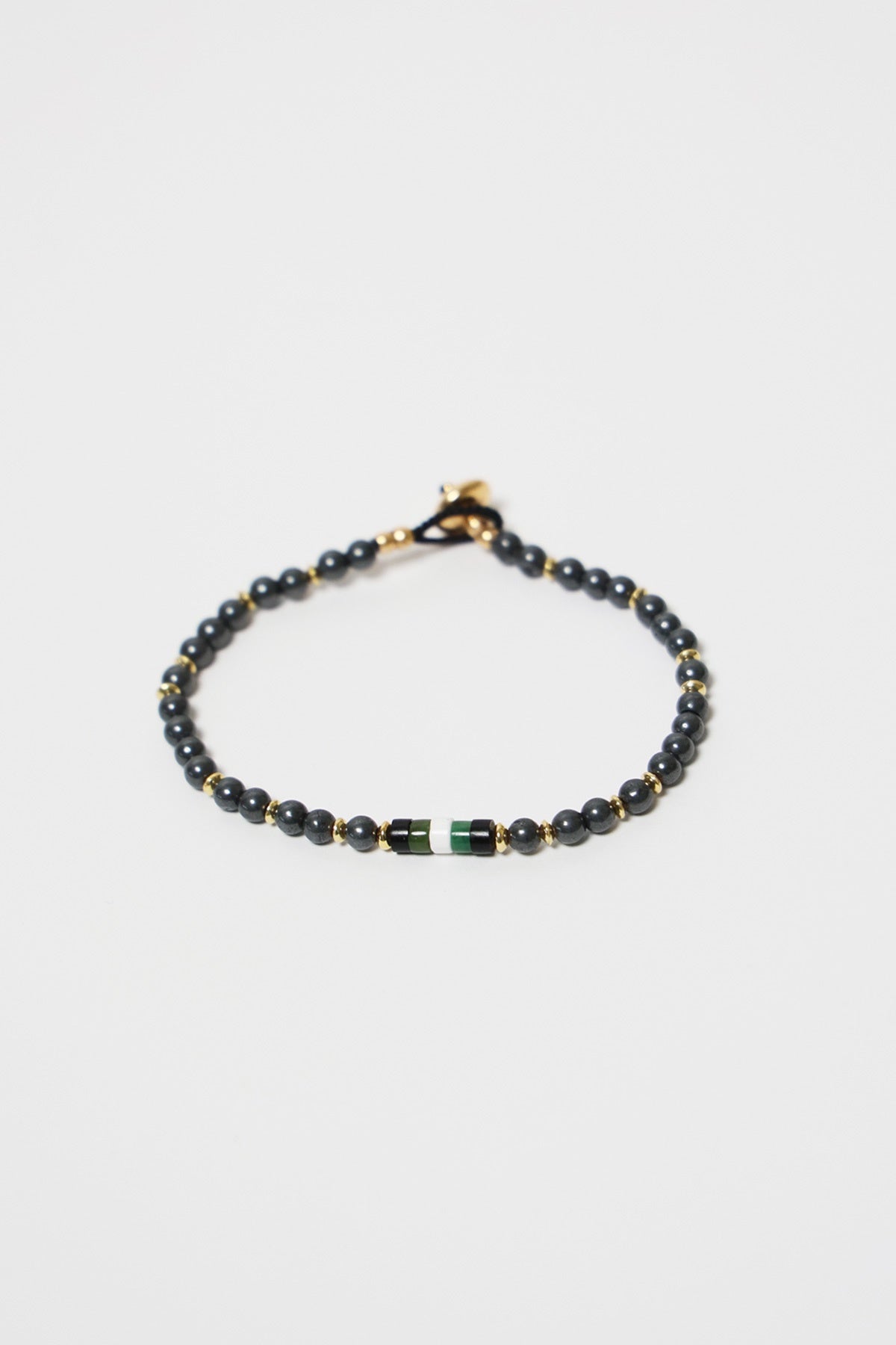 Mikia - Hematite/Turquoise Roundel Stone Bracelet - Silk/Sterling - Canoe Club