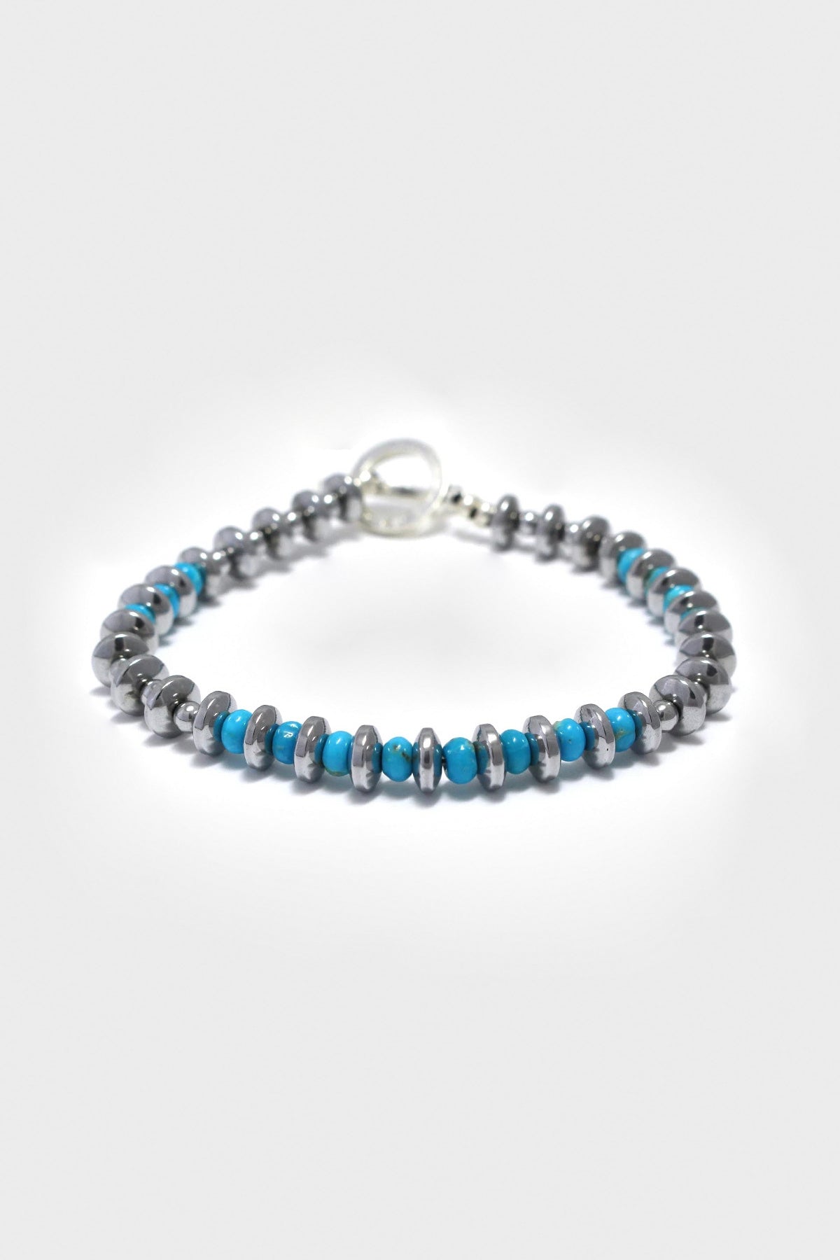 Mikia - Hematite and Turquoise Roundel Stone Bracelet - Silk/Sterling - Canoe Club