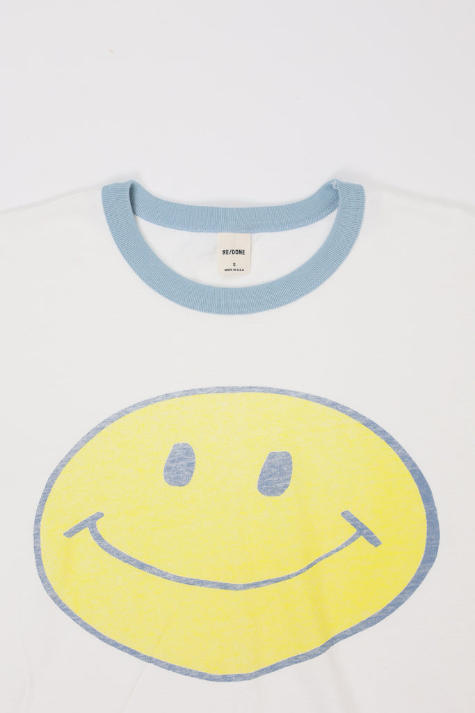 RE/DONE - Smiley Ringer Tee - Old White/Stone Blue - Canoe Club