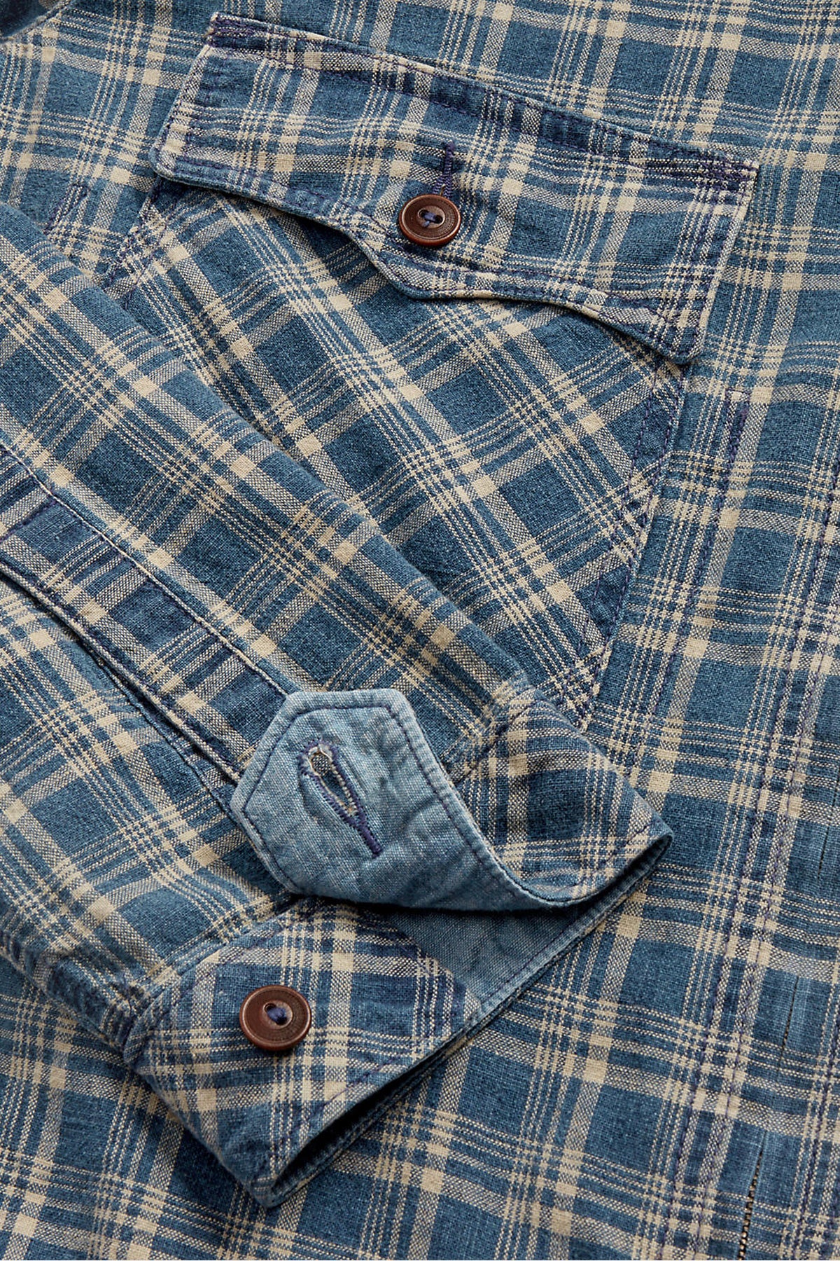 RRL - Indigo Checked Linen-Cotton Jacket - Indigo Multi - Canoe Club