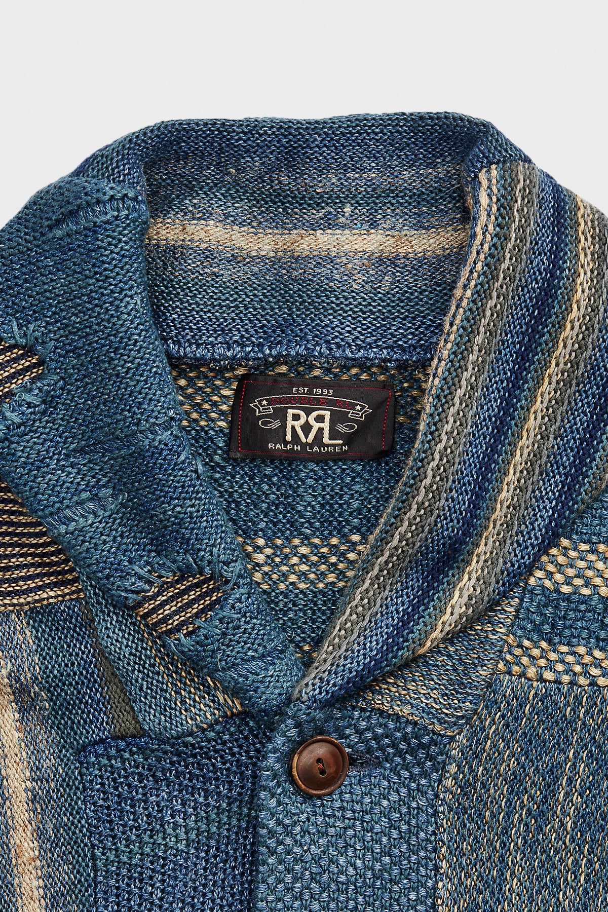 RRL - Indigo Patchwork Linen-Blend Cardigan - Indigo Multi - Canoe Club