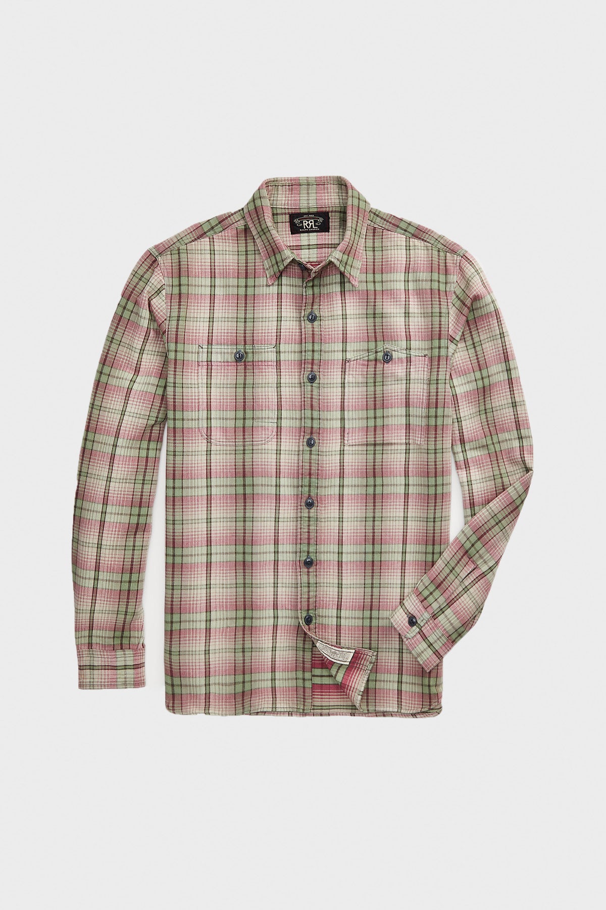 RRL - Plaid Twill Workshirt - Sage/Pink - Canoe Club