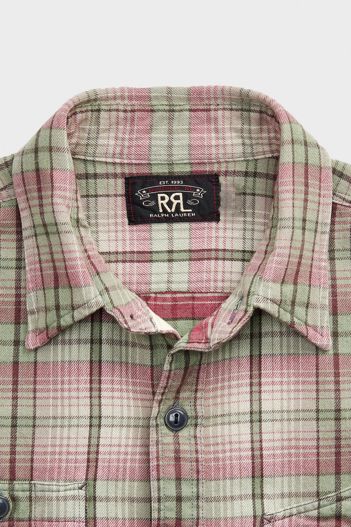 RRL - Plaid Twill Workshirt - Sage/Pink - Canoe Club