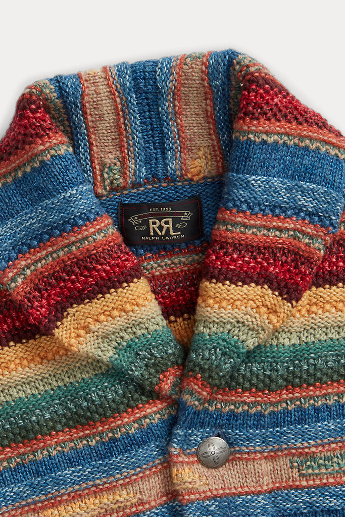 RRL - Striped Shawl Collar Cardigan - Indigo/Rust Multi - Canoe Club